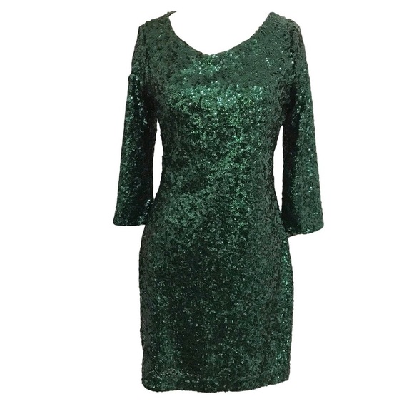 Express Green Semi-Open Back Bodycon Dress with Three Quarters Sleeve Size 6 - Picture 2 of 7